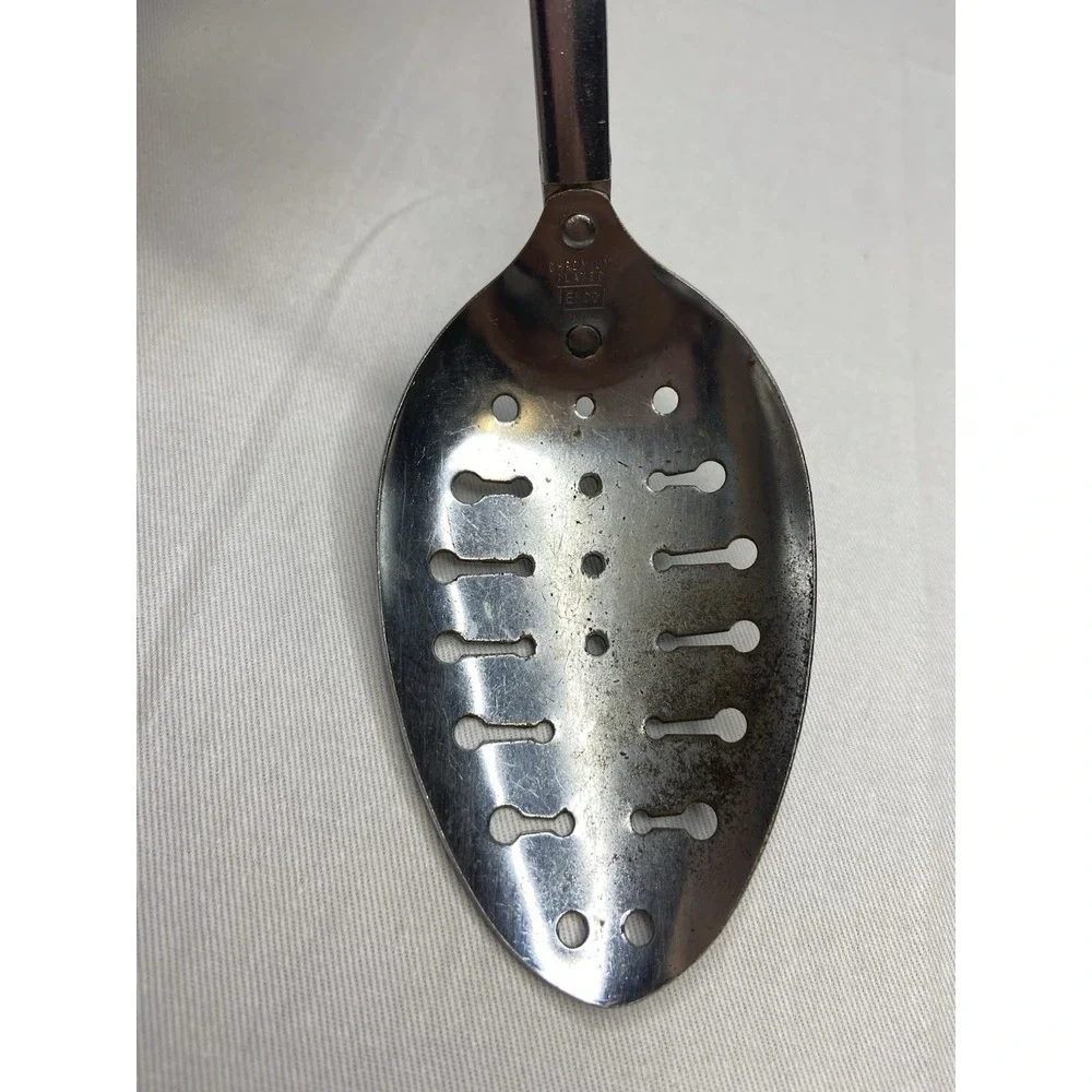 Vintage EKCO Slotted‎ Spoon Chromium Plated Black Handle Made in USA 11 Inch